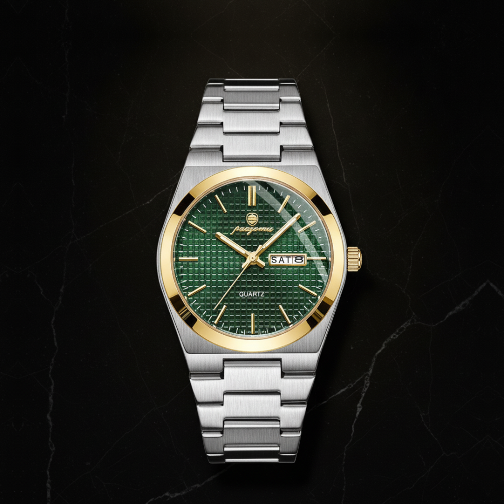 Montre chronographe homme avec date — Doré et vert