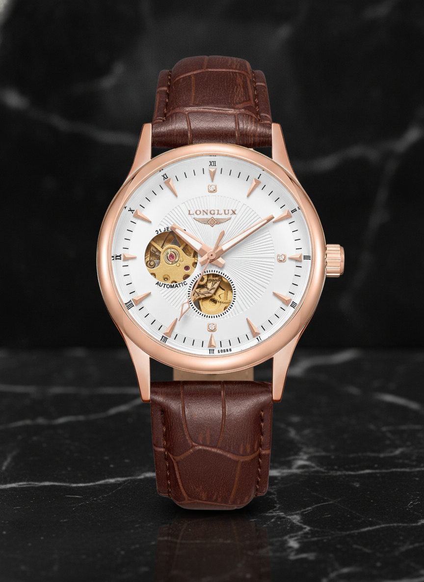 Montre automatique squelette cadran romain — 8020P Rose white