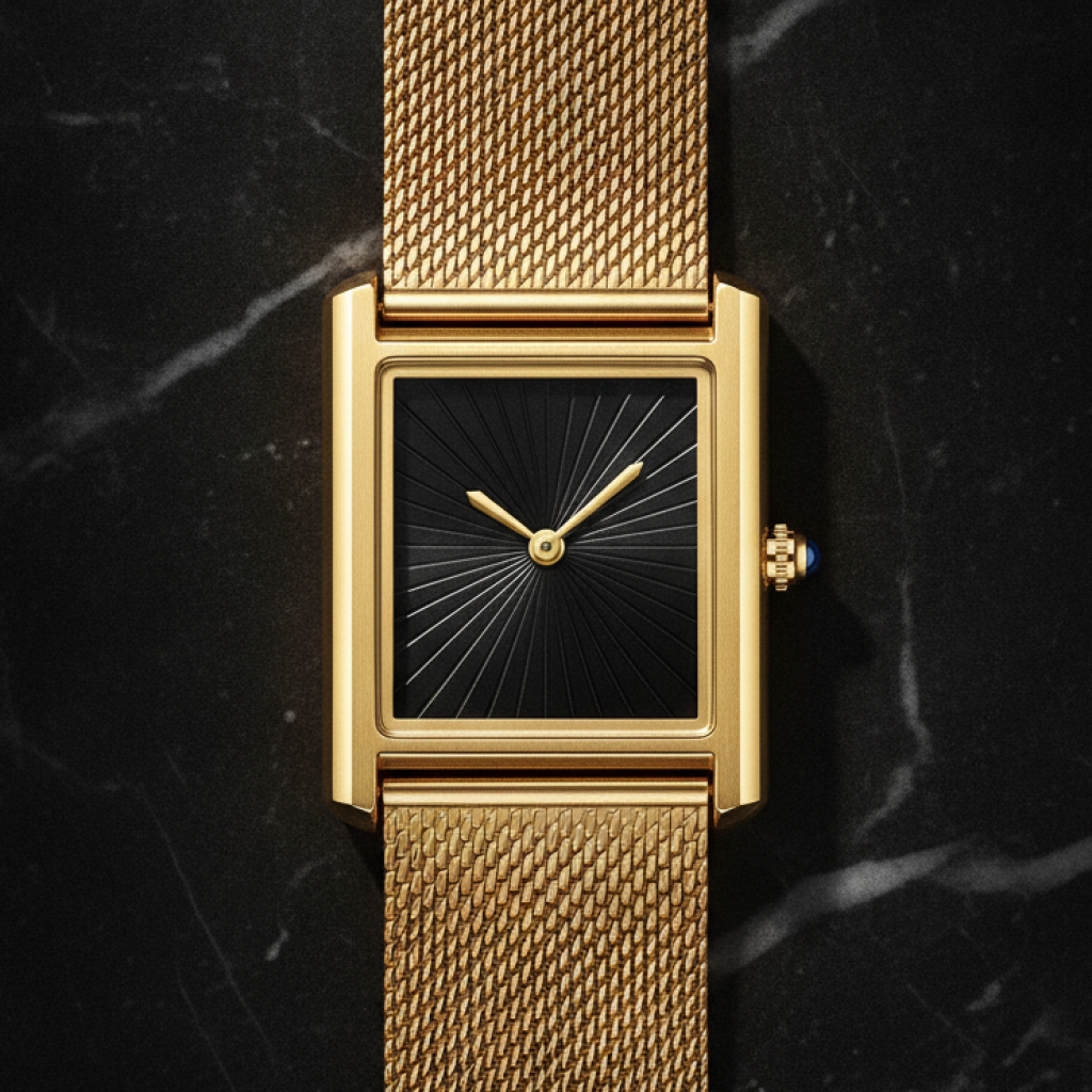 Montre carrée homme étanche — Doré, cadran noir
