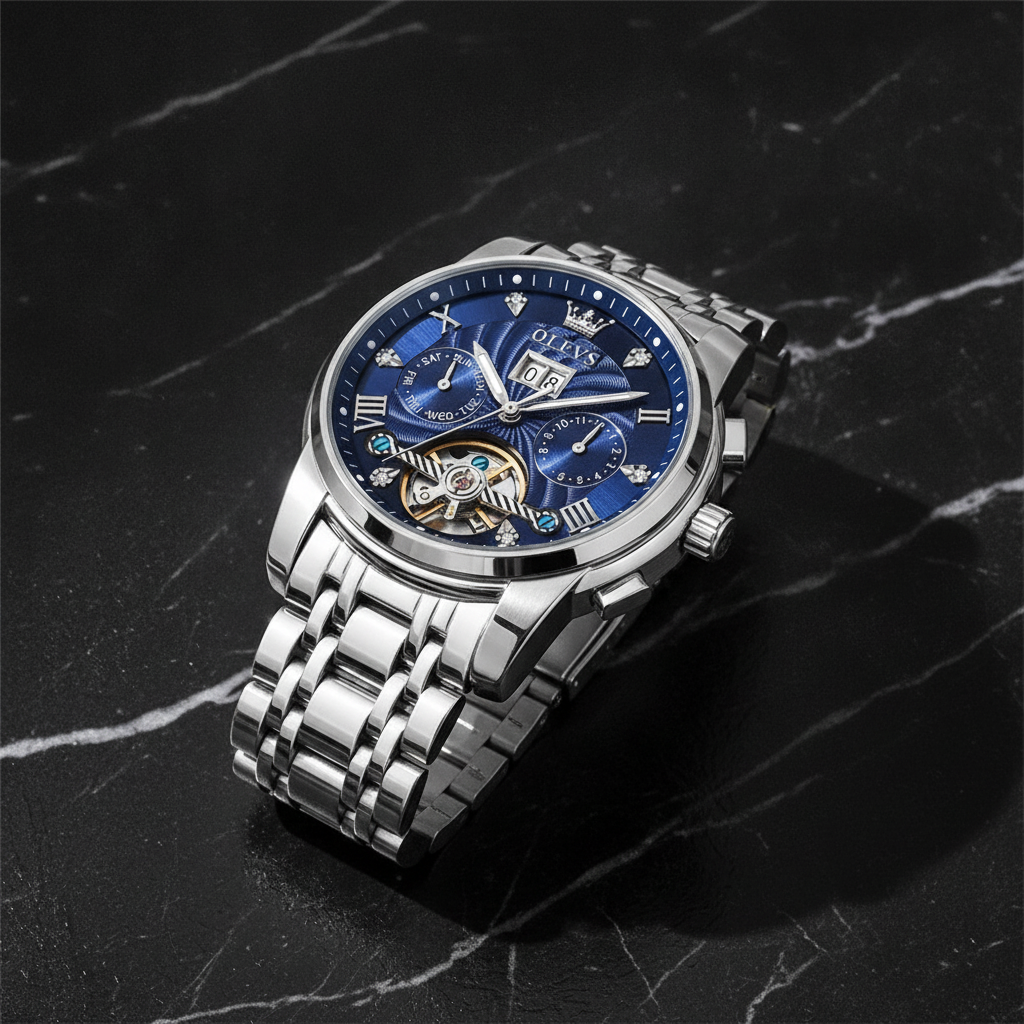 Montre automatique homme multifonction — BLEU CIEL