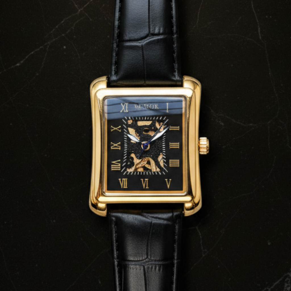 Montre squelette rectangulaire double face — Noir