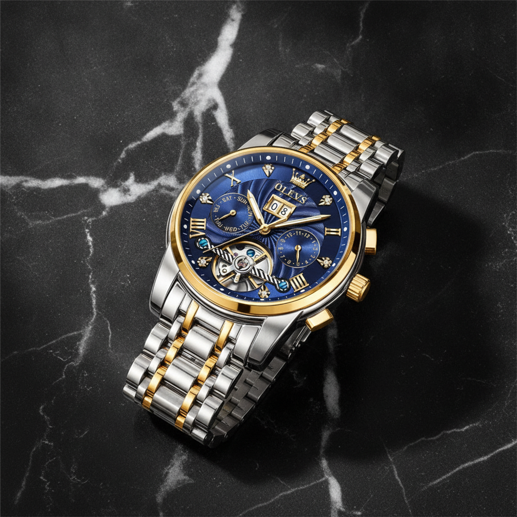 Montre automatique homme multifonction — Bleu