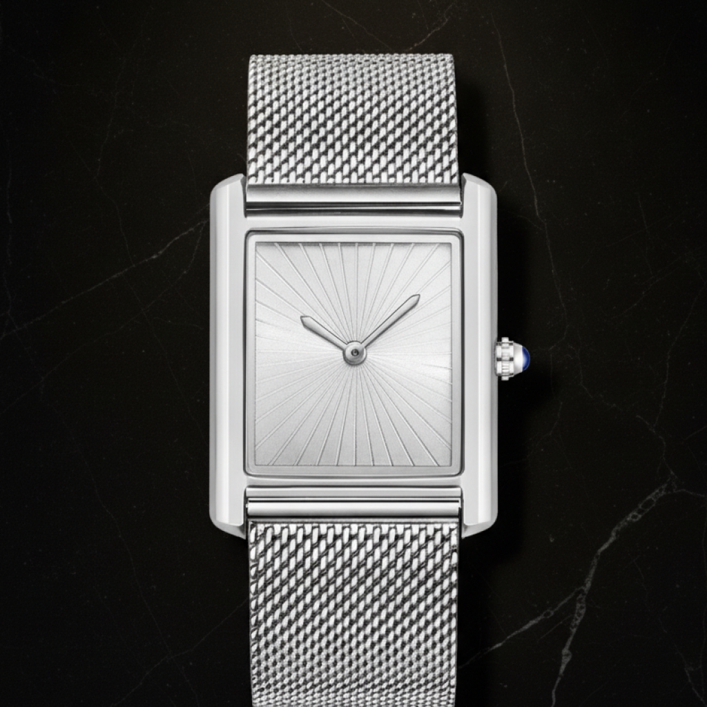 Montre carrée homme étanche — Argenté, cadran blanc