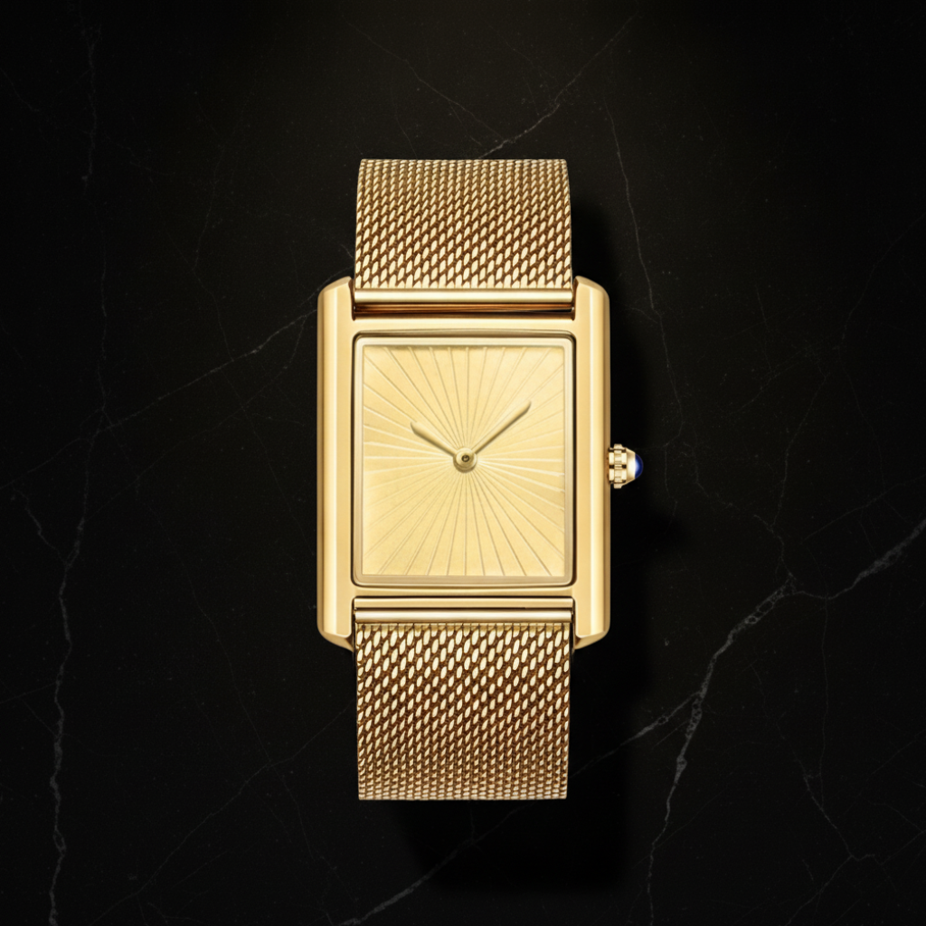 Montre carrée homme étanche — Doré, cadran doré