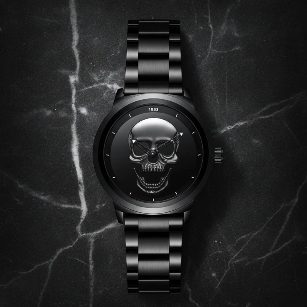 Vortan — Montre quartz homme cadran tête de mort noir et doré