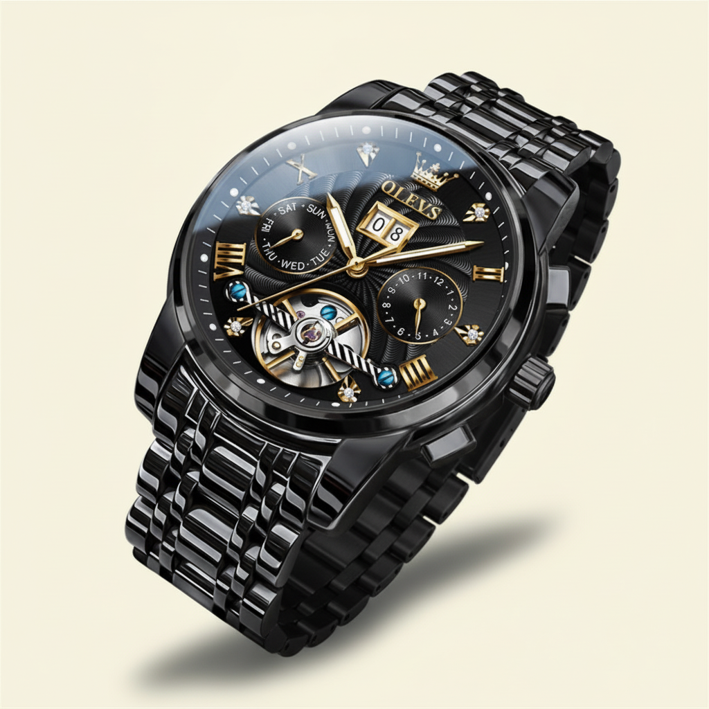 Montre automatique homme à cœur ouvert — noir