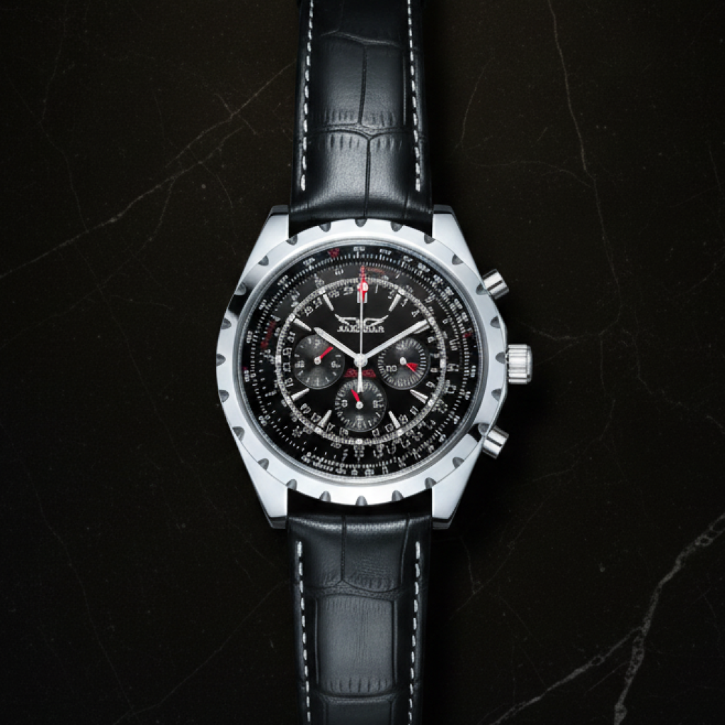 Montre aviateur automatique affichage 24 heures — Noir